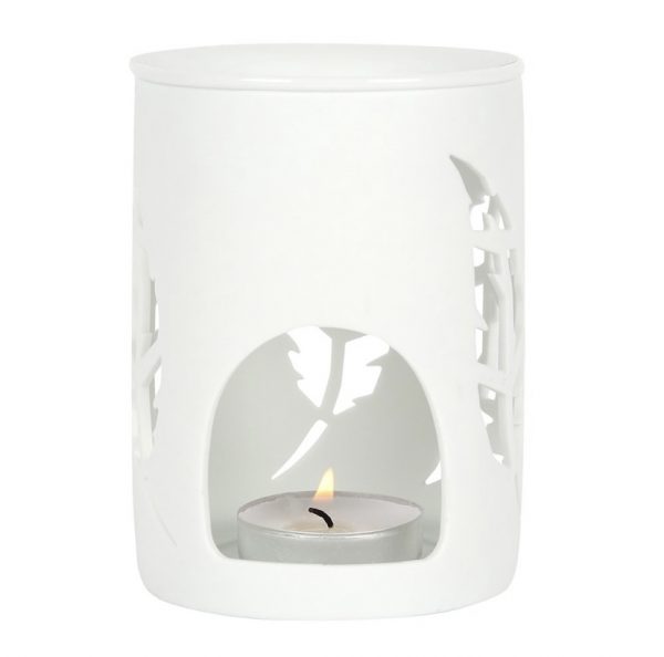 Wax burner white matte ceramic feathers design, Taylor Kate Candles, Kings Langley – TK-B009